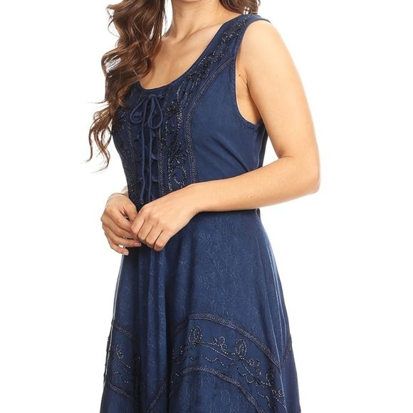 Sakkas Embroidered Dress, Size L/XL, Navy Blue - Picture 3 of 14